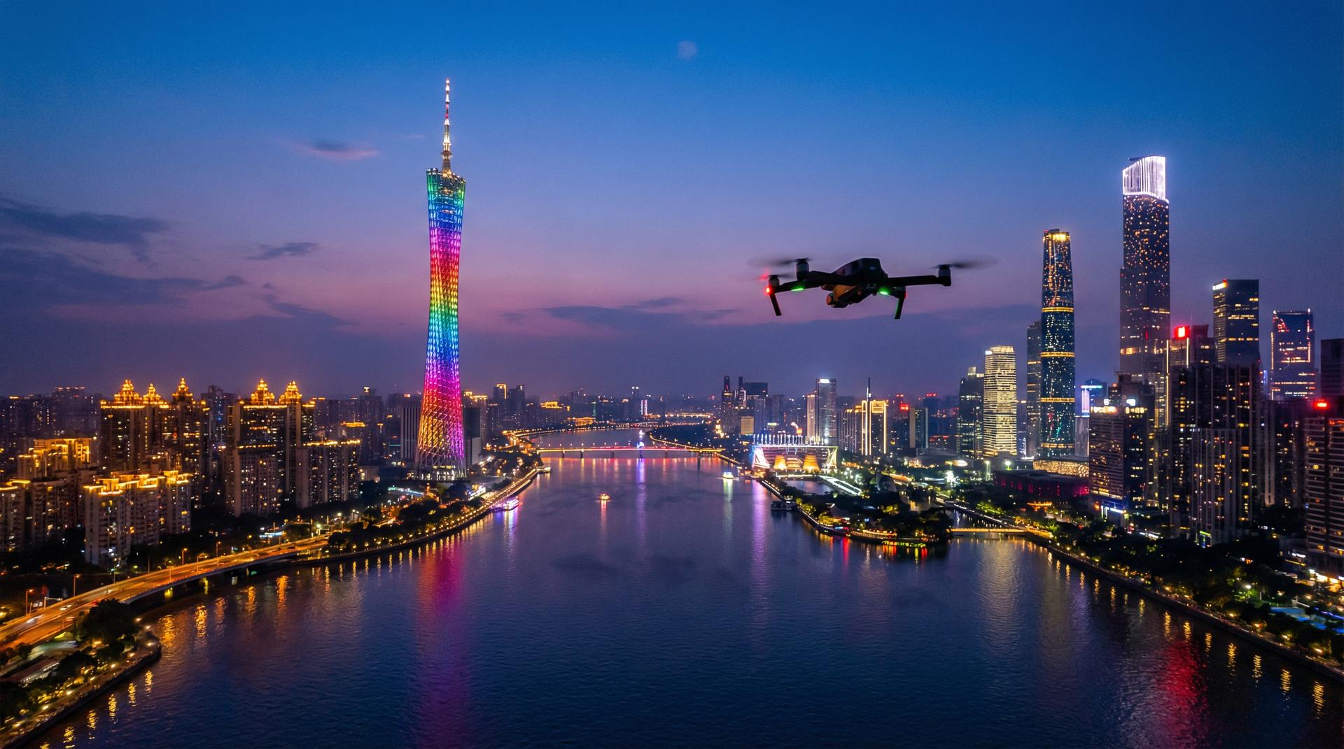 黄色仓库航拍广州CBD视频